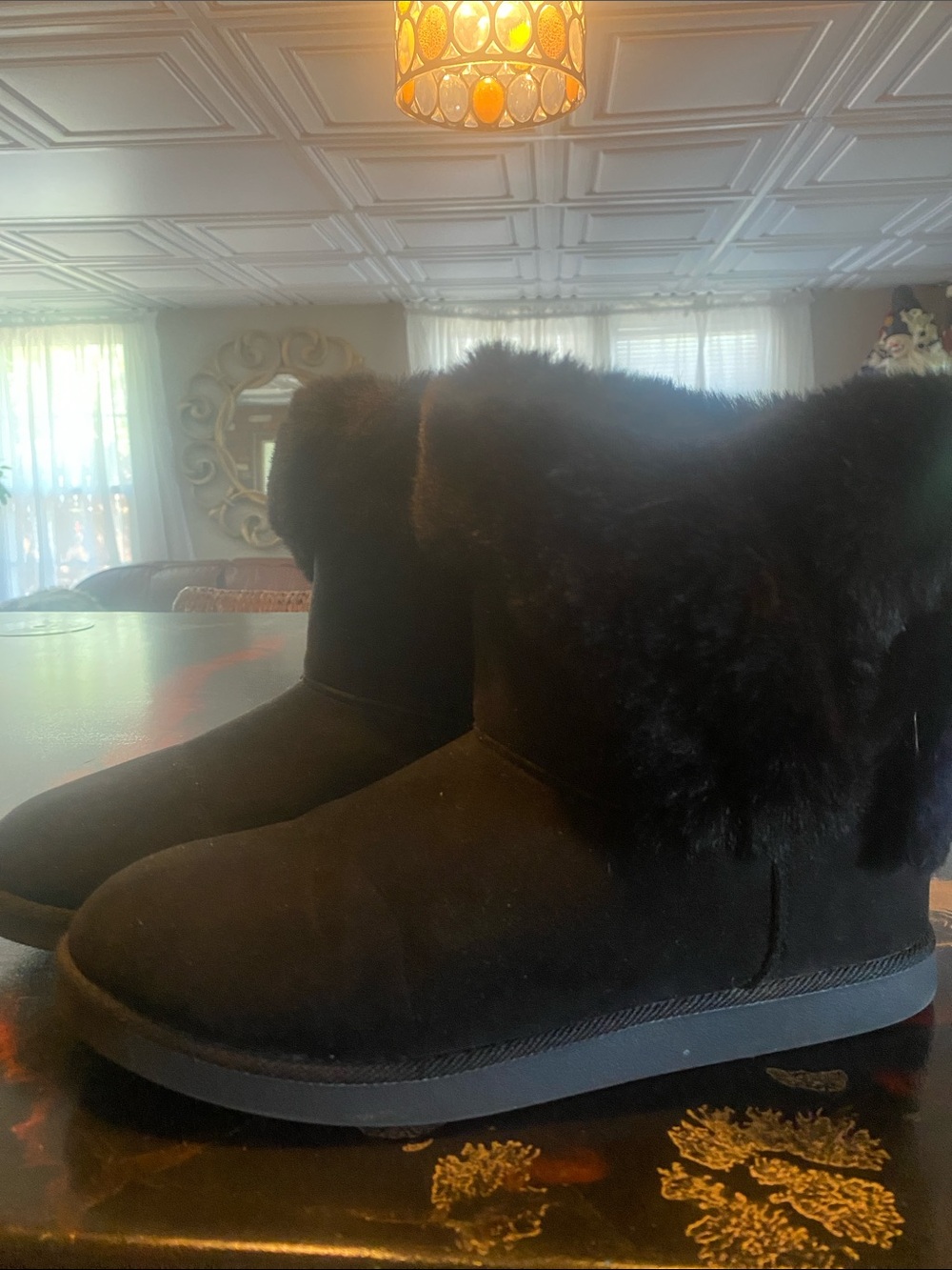 Juicy Couture US 9 Faux Fur Black Fluffy Boots